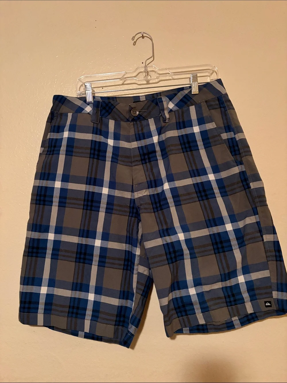 Quiksilver Blue Gray Plaid Men's Flat Front Shorts